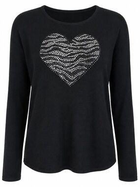 AQUA Black Cashmere Sweater with Jeweled/Studded Heart